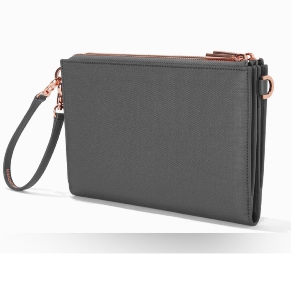 Dagne Dover Essentials Clutch Purse Wallet Travel Pouch NWOT Taupe Gray Rosegold